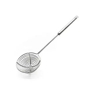 Stainless Steel Spider Strainer Scoops, Spiral Wire Mesh Skimmer Spoon with Long Handle and Hook