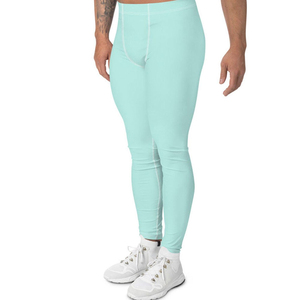 Leggings de compression mi-long pour homme, couleur menthe, taille élastique, en spandex et nylon, motif uni, vêtements de sport - Product Image 4