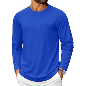T-shirt à manches longues pour homme, 100% coton tricoté, col rond, couleur personnalisée, séchage rapide, respirant, coupe ample, style décontracté - Product Image 3