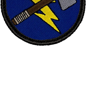 Custom Embroidered Circular Patch with Yellow Arrow and Spear Design <b>Sew</b>-On Fabric Badge Cut Style Iron-On Garment Use - Product Image 4