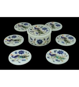 Premium Luxe Marble <b>Coaster</b> Set Natural Stone <b>Drink</b> <b>Coasters</b> With Ultra Smooth Polished Finish Durable Heat Resistant Surface - Product Image 1