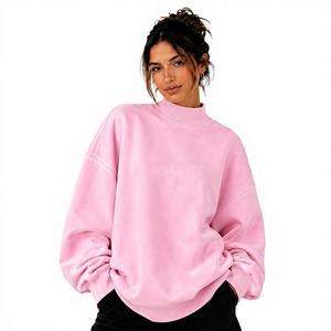 Nueva Llegada: Sudadera Oversize Rosa de Punto con Cuello Alto y Hombros Caídos para Mujer, Tejido de Felpa de Alta Calidad, Ropa Casual - Product Image 1