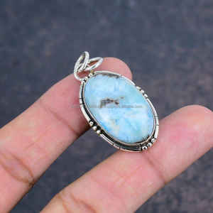 Colgante de Plata de Ley 925, colgante de piedras preciosas de alta calidad, joyería hecha a mano, colgante Vintage para regalo, joyería de diseñador Larimar - Product Image 4