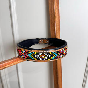 Collar de perro de lujo de cuero con múltiples cuentas de estilo occidental hecho a mano Real, Collar de mascota personalizado ajustable duradero acolchado de cuero genuino - Product Image 4