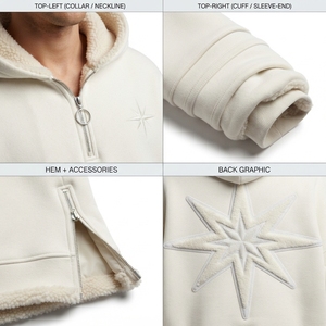 Heavyweight 450GSM 100% Organic Cotton Spider Hoodie-Sherpa Lined Oversized 1/4 Zip Y2K Streetwear for Men Winter/Autumn - Product Image 4