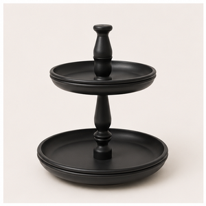 Premium Matte Black 2-<b>Tier</b> Mango Wood <b>Cake</b> Stand Farmhouse Cupcake & Dessert Display Stand for Wedding Party & Hotel Use - Product Image 4