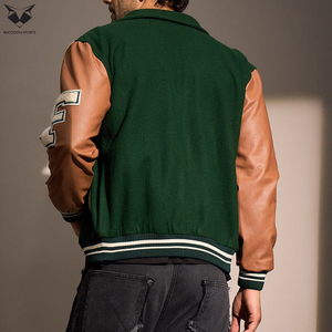 Custom Contrast Color Varsity Style Long Leather Sleeve Button Up <b>Stand</b> For Spring Autumn Outdoor Baseball Varsity Jackets - Product Image 4