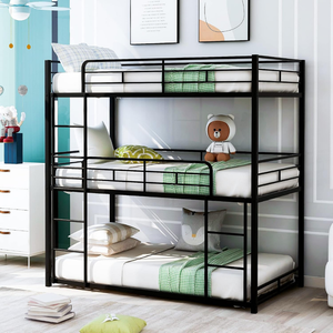 Nueva litera triple metálica con 2 escaleras, barandillas y estructura resistente para niños, adolescentes, adultos, dormitorios y hogares. - Product Image 1