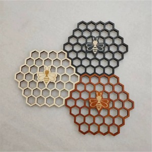 Honey <b>Comb</b> Design Wooden Laser Cut Coaster Stylish Hexagon Pattern Coasters For Table Protection And Scratch Prevention - Product Image 1