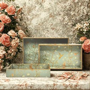 Ensemble de plateaux décoratifs en bois imprimé, plateau de service rectangulaire, plateau de rangement décoratif, taille personnalisée - Product Image 2