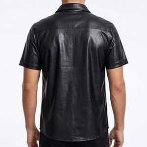 เสื้อยืดหนังถักแขนสั้นทรงฮิปฮอปคุณภาพสูงสำหรับผู้ชาย สีดำ ระบายอากาศได้ดี บริการ OEM - Product Image 2