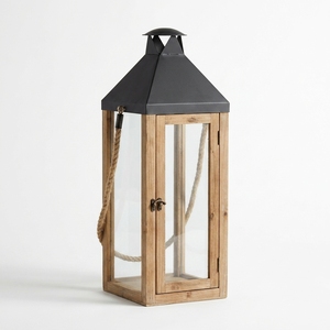 Portavelas de madera con tapa de metal negro y puerta de cristal, estilo rústico premium, centro de mesa decorativo para iluminación de granja, varios estilos. - Product Image 1