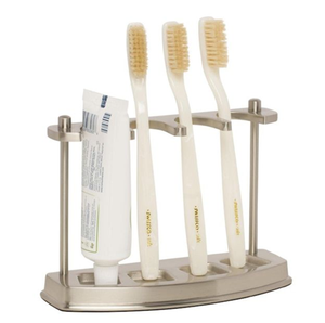 Support métallique argenté durable, style minimaliste personnalisé, organise de manière sécurisée trois brosses à dents, disposition verticale disponible - Product Image 2