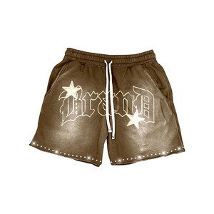 Shorts en molleton de coton délavé pour femme, 320 GSM, grammage lourd, gris vintage, ourlet brut, cordon de serrage, logo imprimé, shorts personnalisés pour femme - Product Image 3