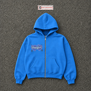 Custom Blue Zip Up Hoodie Women Oversized <b>Heart</b> Graphic Rhinestone Design Streetwear Full Zipper Hooded <b>Sweatshirt</b> Casual Style - Product Image 5