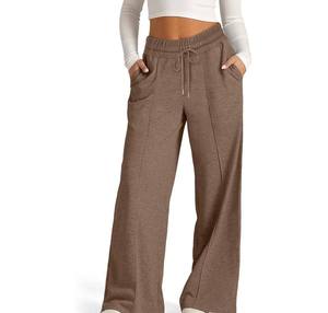 Pantalones Deportivos Extra Grandes de Alta Calidad para Mujer, Cintura Alta, Pierna Ancha, Estilo Urbano Informal, Gris, Felpa - Product Image 1