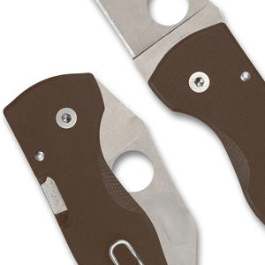 Couteaux de poche pliants compacts avec lame de style Tanto en acier inoxydable, manche ergonomique texturé marron, trou d'ouverture pour le pouce - Product Image 6