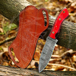Couteau de chasse et de camping à lame fixe en acier Damas OEM personnalisé avec manche en bois coloré et lame pleine longueur, idéal pour les activités de plein air - Product Image 5