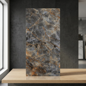 Vintage Onyx Noir 160x320cm Pierre Frittée Poli Glacé Salle De Bains Carrelages Murs Sols Porcelaine Céramique Marbre Pierre Dalle - Product Image 2