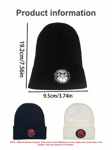 Spider-Man Embroidered Beanie Hat Unisex Adult Black Knit <b>Winter</b> <b>Cap</b> Character Design Casual Wear Beanie Hats For Men And Women - Product Image 2