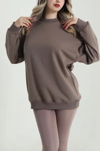 Nouveau sweat-shirt long en dentelle à épaules tombantes pour femme - Logo personnalisé 100% coton molletonné, design décontracté et modeste pour les fêtes d'hiver - Product Image 4