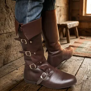 Bottes en cuir authentiques du Moyen Âge et de la Renaissance pour hommes, chaussures historiques faites à la main pour reconstitutions historiques, cosplay, costume de viking ou de chevalier - Product Image 1