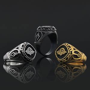 แหวนเมสัน BOJ รุ่น 030 แบบกำหนดเองได้ สำหรับทั้งชายและหญิง แหวนตราประทับฟรีเมสันส่วนบุคคล แหวนตราประทับมาสเตอร์เมสันเท็กซัส สไตล์ฮิปฮอป สีเงิน ราคาประหยัด - Product Image 1