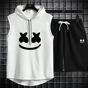Ensemble deux pièces décontracté pour homme, t-shirt et short, tenue de sport tendance à manches courtes, survêtement à capuche - Product Image 2