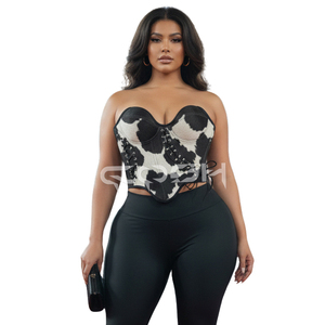 Corsé de Piel de Vacuno con Pelo para Mujer, Top de Cuero Genuino con Pelo de Vacuno, Bustier con Varillas de Acero y Laterales Ajustables con Cordones - Product Image 6