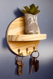 Natural Wooden <b>Key</b> <b>Hanger</b> Wall Organizer with Modern Multifunction Design 23x21cm for Living Room Kitchen Bathroom Office Decor - Product Image 5