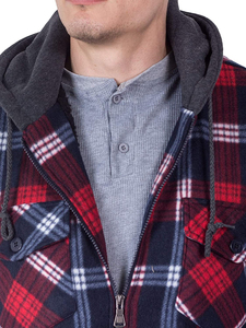 Wholesale <b>Men's</b> High Quality Eco-Friendly Windproof Casual Plaid Hooded <b>Flannel</b> <b>Jacket</b> Zipper Front Long Sleeve Winter Work Wear - Product Image 4