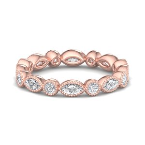 luxury rose <b>gold</b> marquise and round brilliant cut diamond band bezel <b>set</b> stackable wedding <b>ring</b> fashion jewelry for women - Product Image 1