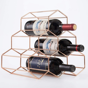 Luxury Rose Gold Metal Wine Rack Modern 6-Bottle Geometric Honeycomb Countertop Holder Space-Saving <b>Freestanding</b> Wine Display - Product Image 1