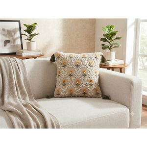 Premium 100% Linen Embroidered <b>Cushion</b> <b>Cover</b> | Floral Decorative Pillow <b>Cover</b> with Tassels - Product Image 3