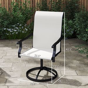 Set di 2 sedie da pranzo da giardino color crema con schienale alto, sedie girevoli in metallo e poliestere per tutte le stagioni, per giardino, prato, cortile - Product Image 3