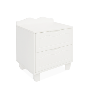 Table de chevet personnalisée en bois massif blanc avec 2 tiroirs sculptés, durable et sécurisée pour les enfants, prête à l'exportation - Product Image 4