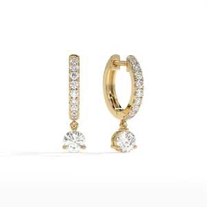 ต่างหูเพชรทรงกลมแบบปลูกในห้องปฏิบัติการสำหรับงานปาร์ตี้ ทองคำแท้ 14K เครื่องประดับชั้นดีสำหรับงานแต่งงาน ของขวัญแทนคำมั่นสัญญาสำหรับเธอ - Product Image 1