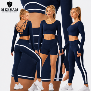Ensemble de yoga 2 pièces en Spandex et Nylon respirant, ensemble de yoga 3 pièces en Spandex et Nylon, ensemble de yoga écologique en Spandex taille mi-haute - Product Image 4