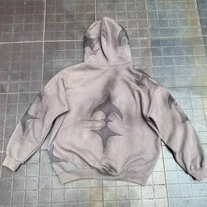 Oversized Men's <b>Hoodie</b> Gray Solid Heat-Transfer Printed Woven Casual Winter Sweatshirt Pocket Regular Fit Windproof Eco-Friendly - Product Image 4