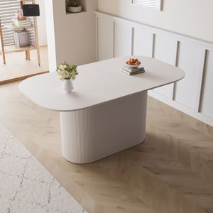 Tavolo da Pranzo in MDF Stile Crema da 160 cm per 4-8 Persone, Eleganti Gambe a Strisce Verticali, Bordo Spesso, Nuovo Tavolo da Pranzo Standard - Product Image 5