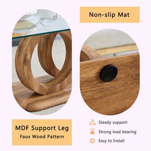 Tavolino da Caffè Moderno con Piano in Vetro e Base in Legno Naturale in MDF per Soggiorni e Zone Relax - Product Image 6