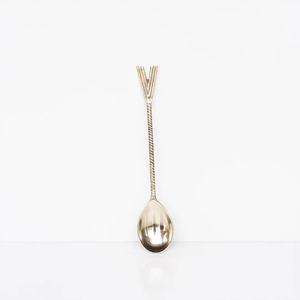 Ensemble de 2 cuillères en laiton faites à la main avec manche à motif de feuille dorée en relief pour la cuisine, la table à manger, les cuillères à dîner et à soupe - Product Image 5