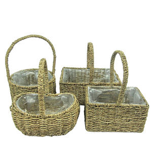 Wholesale <b>Rectangle</b> Home Garden Indoor Decorative Foldable Eco-Friendly <b>Storage</b> <b>Baskets</b> Vietnam Seagrass Planter Steel Frame - Product Image 1