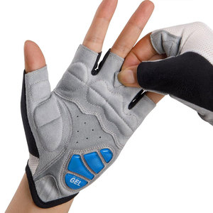 Gants de cyclisme mi-doigts unisexes d'été respirants en polyester avec fermeture auto-agrippante bleu blanc noir - Product Image 3