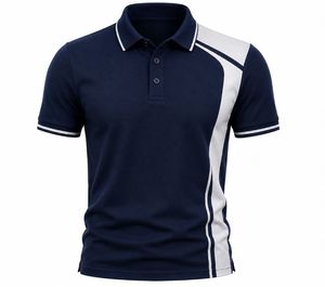 Polo de Manga Corta para Hombre, Color Beige con Bloques de Color, Tejido de Punto, Secado Rápido, Estilo Casual - Product Image 2