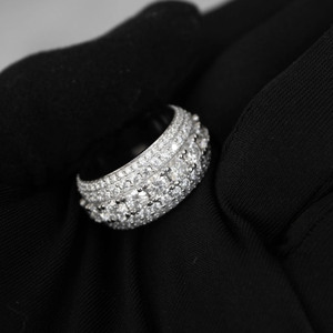 Round Brilliant Cut Moissanite Diamond Five Row Wedding Engagement <b>Ring</b> 925 Sterling <b>Silver</b> <b>Statement</b> <b>Ring</b> Hip Hop Style Jewelry - Product Image 3