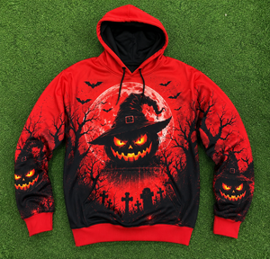 Sudadera con Capucha Personalizada 3D de Calabaza Roja de Halloween, Sudadera con Capucha Unisex Sublimada, Sudadera con Capucha de Poliéster de Estilo Gótico y Horror - Product Image 6