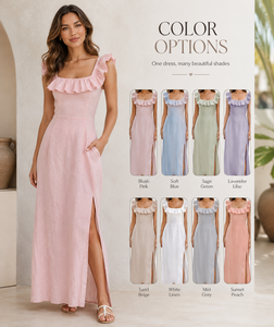 Women's Bohemian Collarless Woven Fabric Maxi <b>Dress</b> Sleeveless High Waist Pockets <b>Ruffles</b> Leisure Beach Summer Loose Fit - Product Image 4