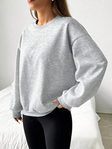 Sudadera informal de manga larga holgada de color liso para mujer, talla grande - Product Image 1