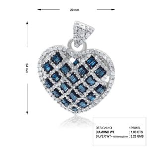 Collier pendentif en diamant naturel blanc et bleu 1,02 carats pour femme, en argent sterling 925, plaqué rhodium, chaîne de 18 pouces, brillant, pour mariage - Product Image 6